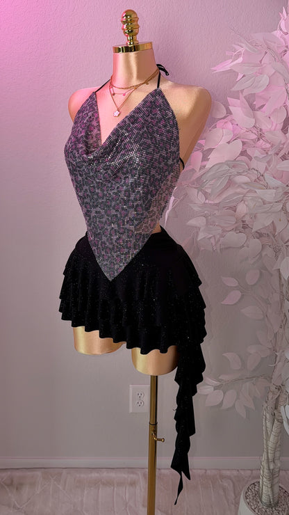 Zahara Rhinestone Top - Pink Leopard