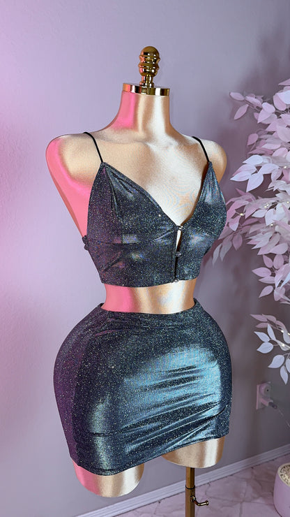 Vivian Mini Skirt Set  - Silver/Black