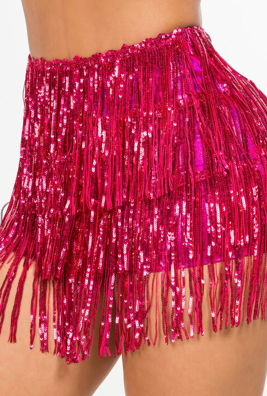 Sparklyyy Fringe Mini Skort - Pink