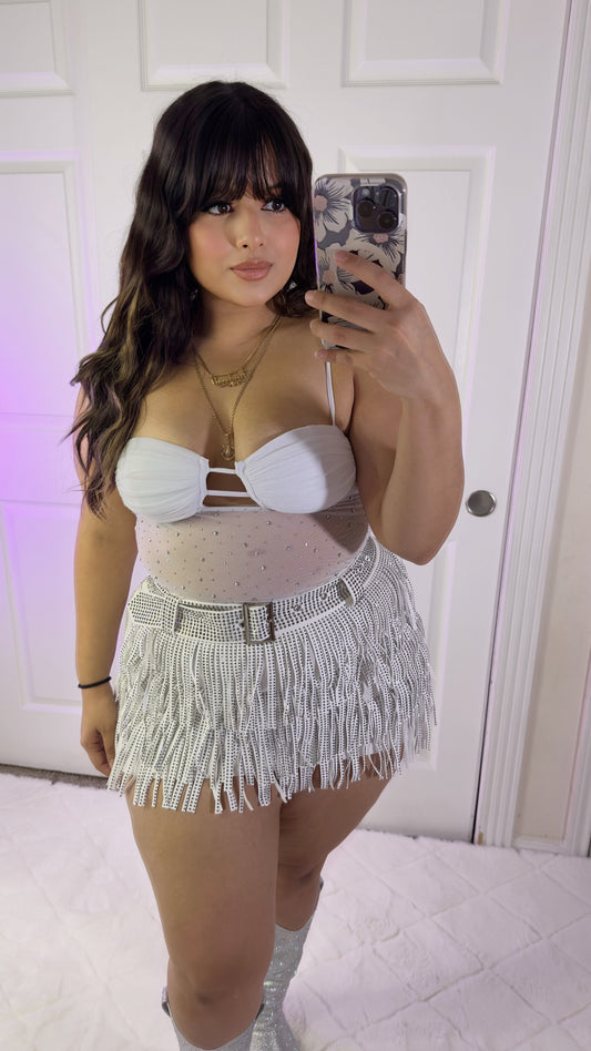 Mamiii Fringe Skort - White (PLUS SIZE)