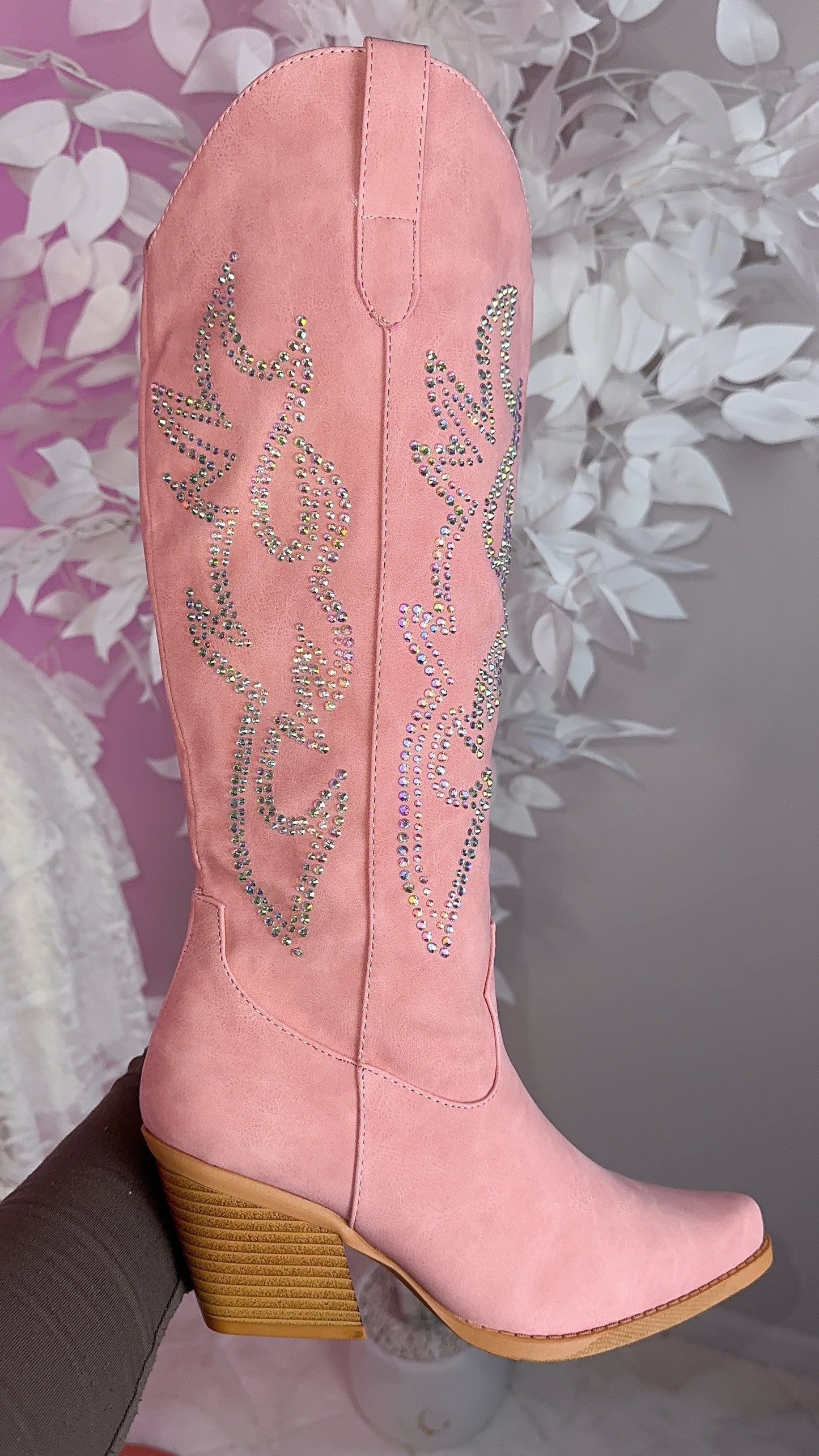 Samantha Rhinestone Western Boots - Pink - Wide Calf Friendly