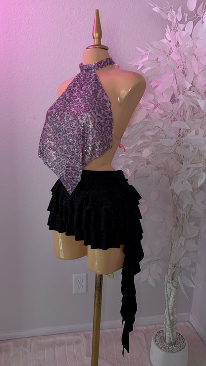 Fantasy Rhinestone Top - Pink Leopard