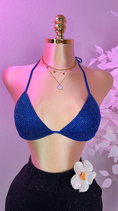 Del Cora Rhinestone Bikini Top - Blue