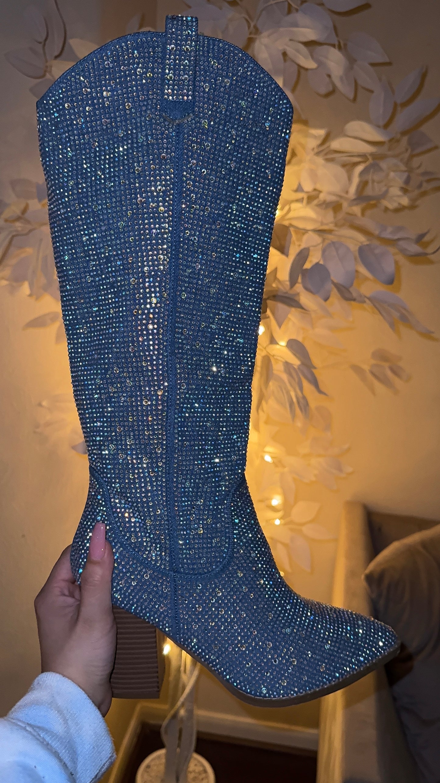 Anahi Rhinestone Western Boots - Blue Denim ( New Color)
