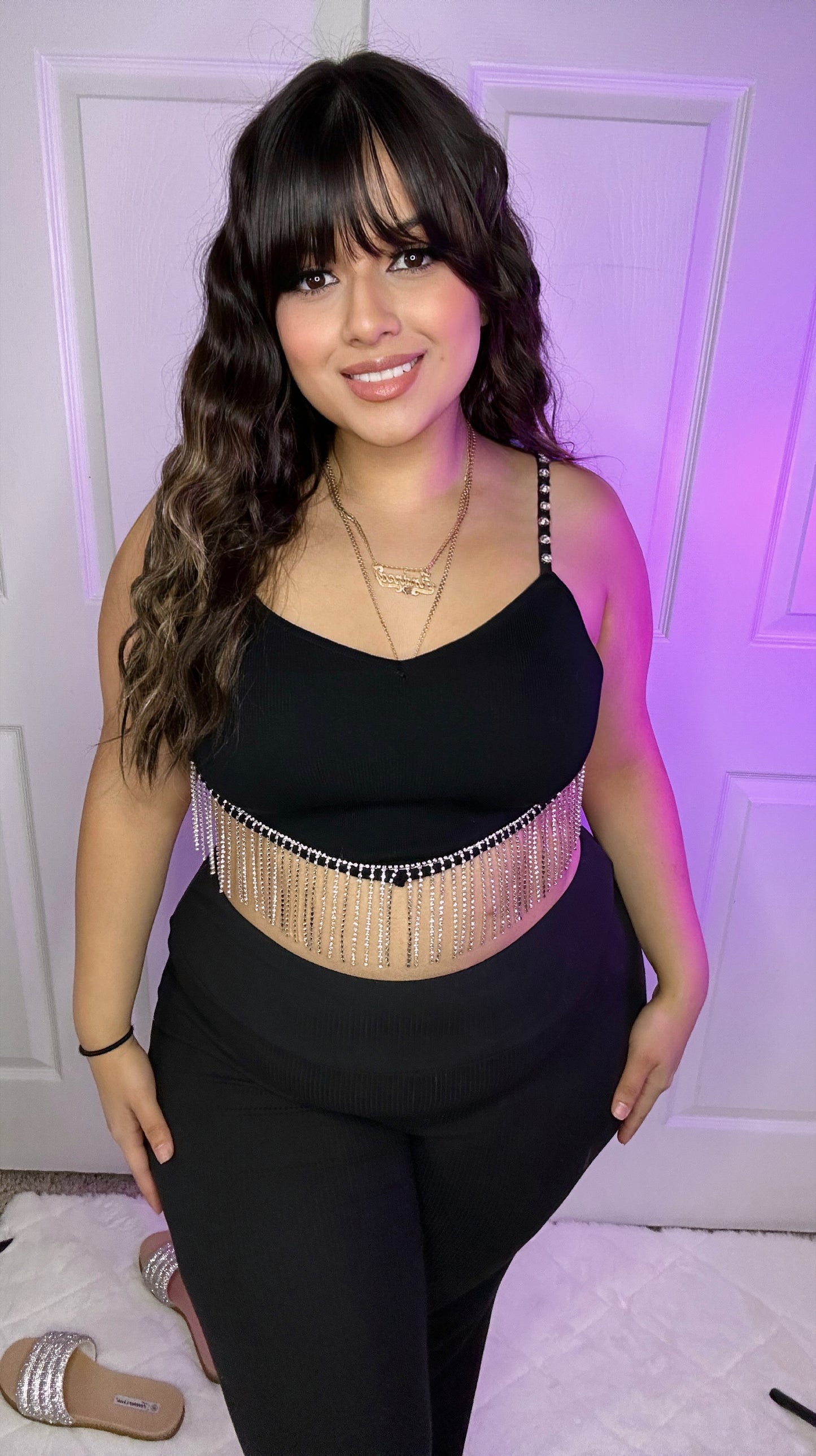 Rebelde Rhinestone Top - Black