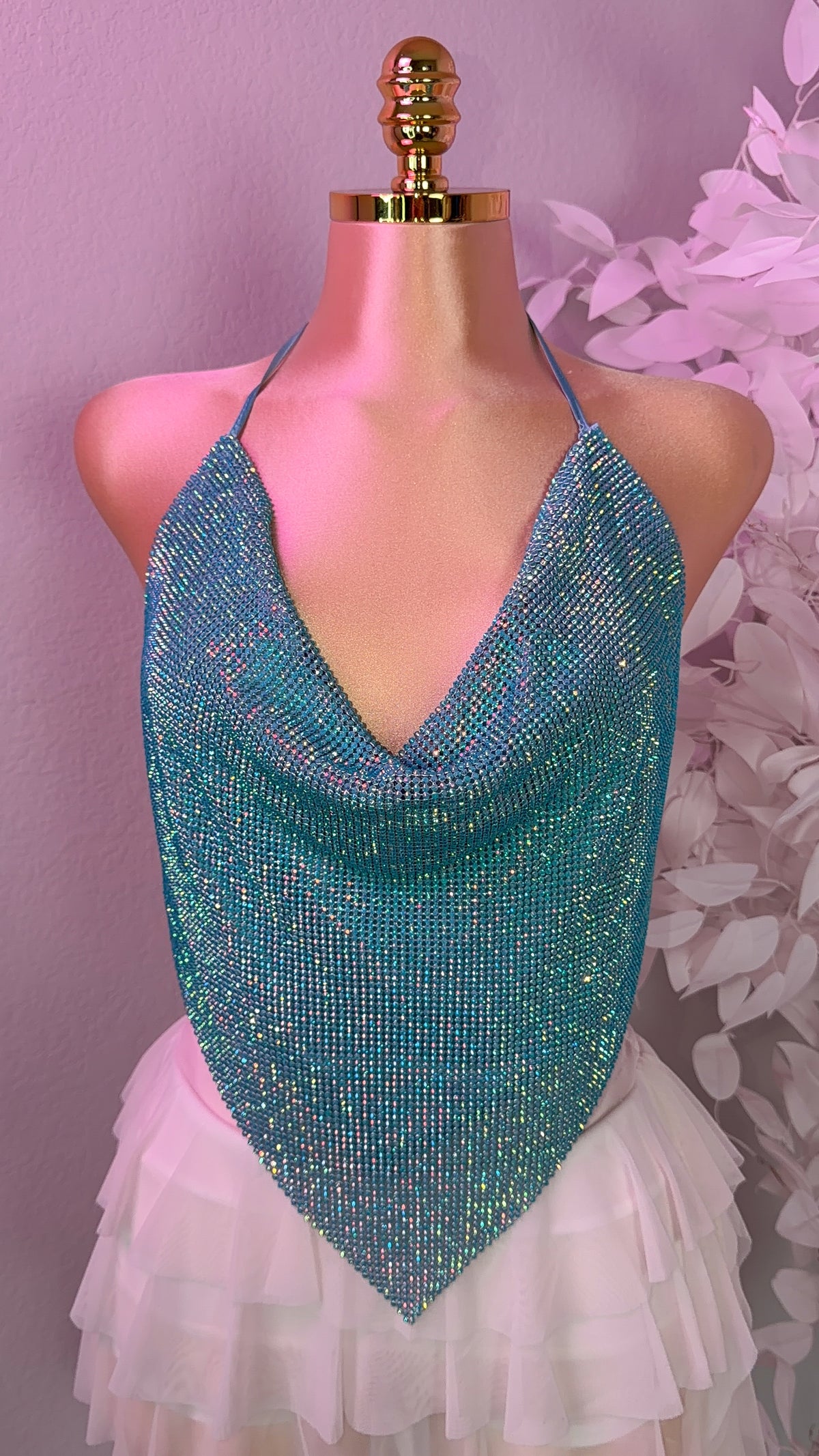 Provenza Rhinestone Top - Light Blue