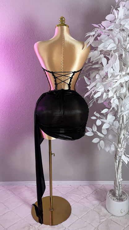 Selene Rhinestone Skirt Set - Black