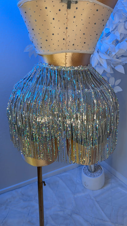 Sparklyyy Fringe Mini Skort - Silver