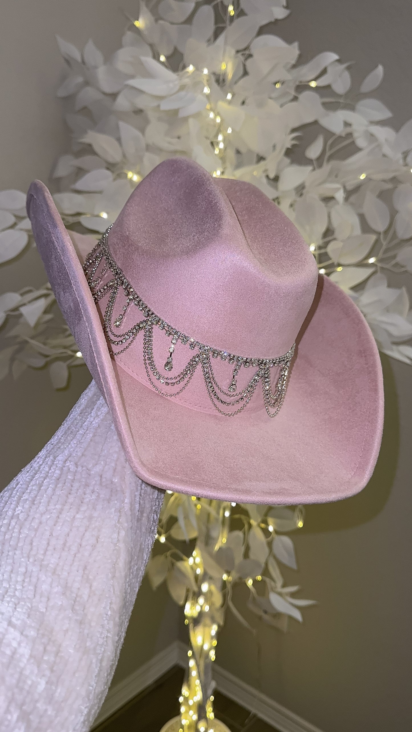 Carrie Rhinestone Western Hat - Blush Pink