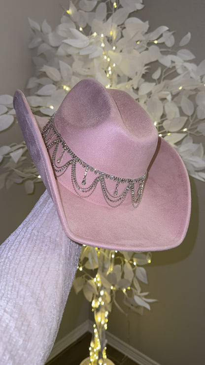 Carrie Rhinestone Western Hat - Blush Pink