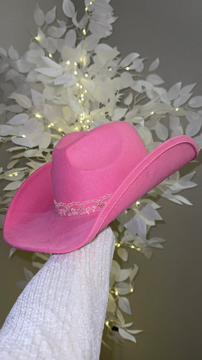 Floral Lace Western Hat - Pink