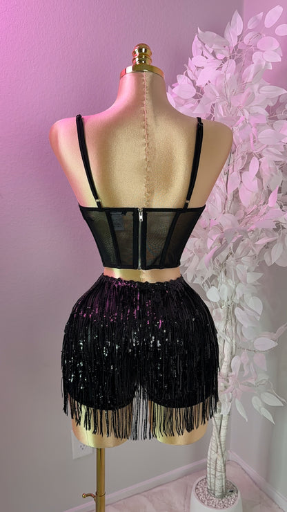 Sparklyyy Fringe Mini Skort - Black