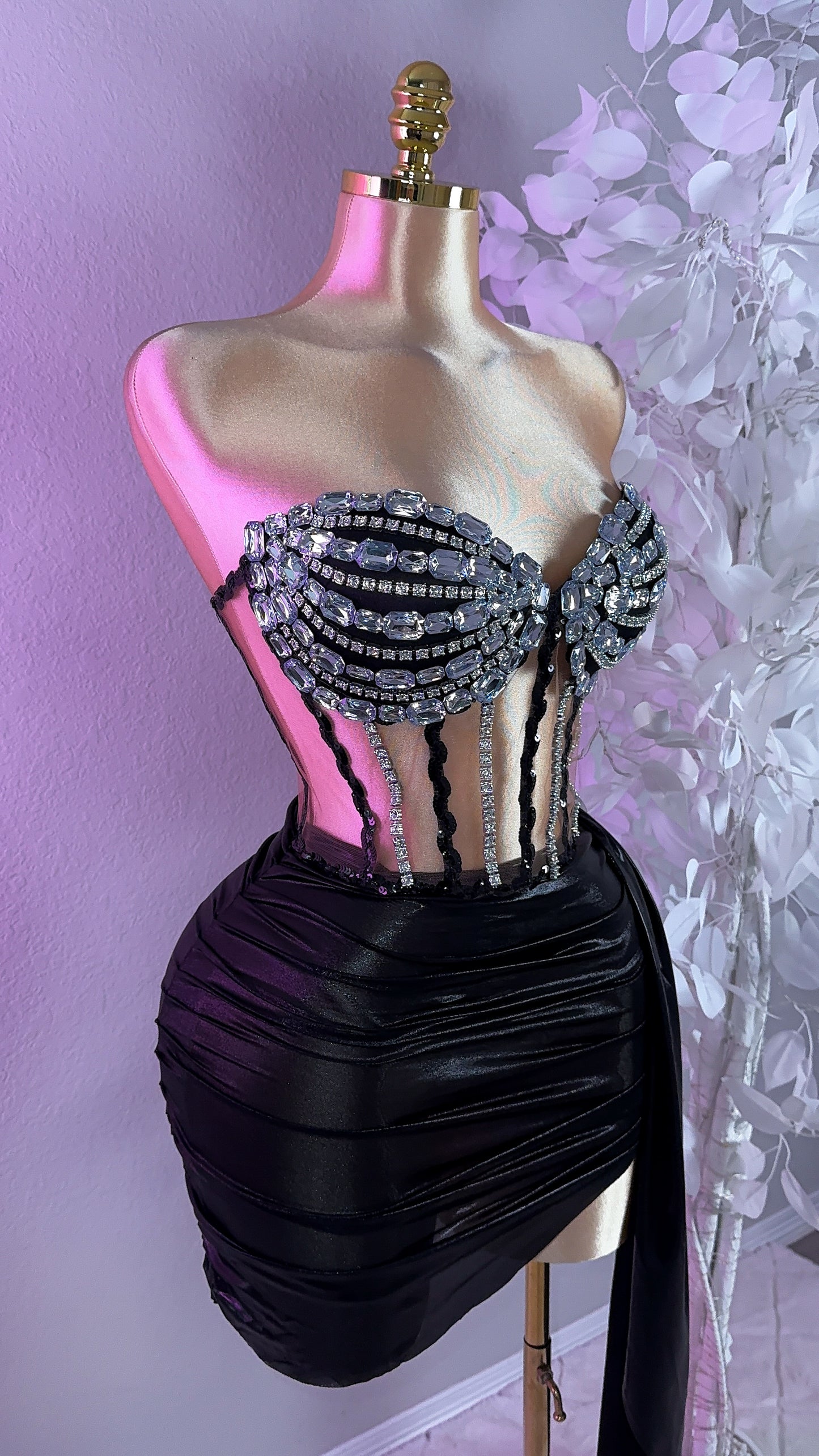 Selene Rhinestone Skirt Set - Black