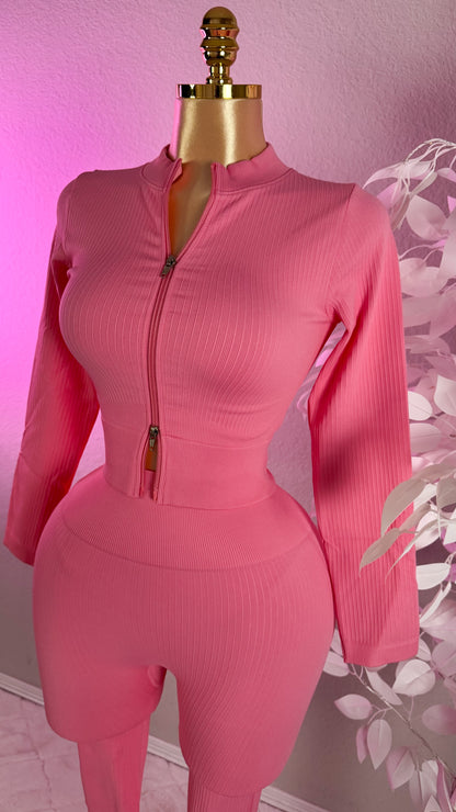 Yesenia Ribbed Set - Pink (Tummy Control)