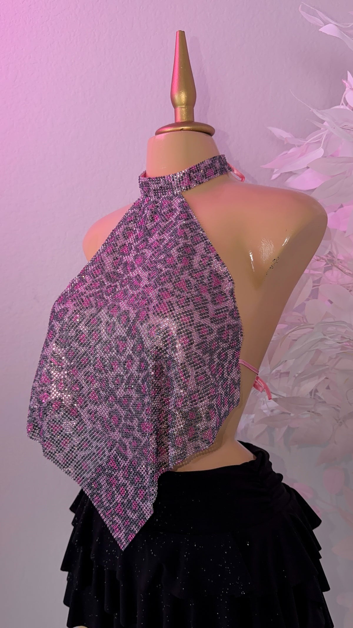 Fantasy Rhinestone Top - Pink Leopard