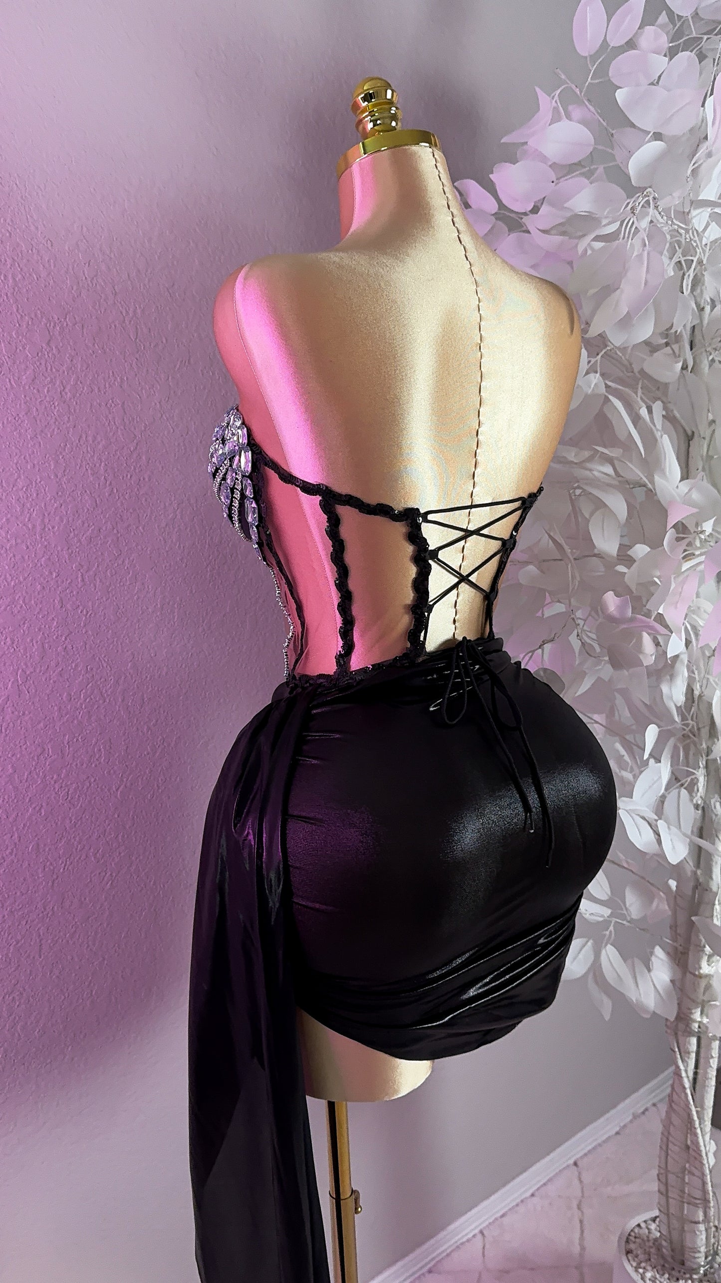 Selene Rhinestone Skirt Set - Black