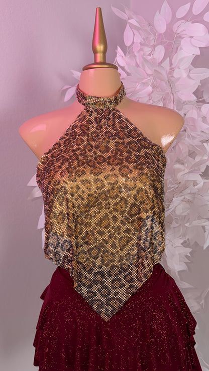 Fantasy Rhinestone Top - Leopard