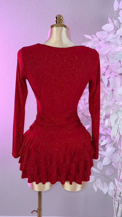 Itzel Glitter Romper Dress - Red