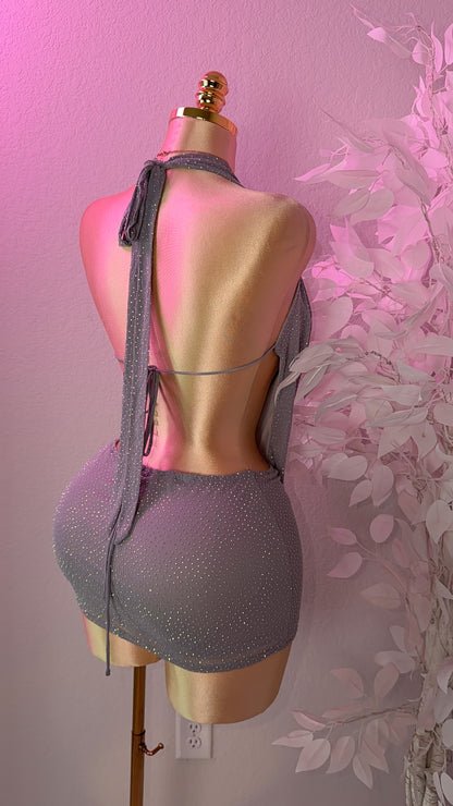 Nova Rhinestone Halter Dress - Grey