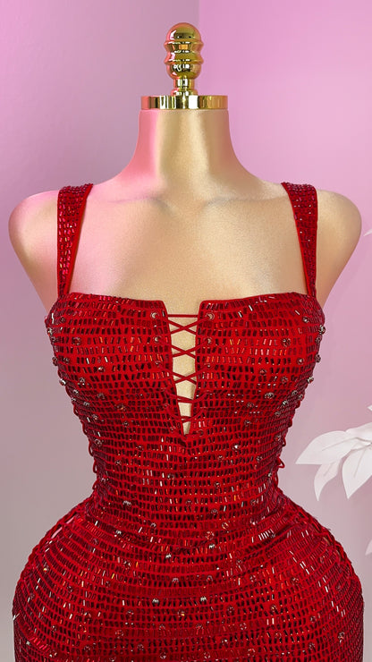 Azaria Rhinestone Dress - Red