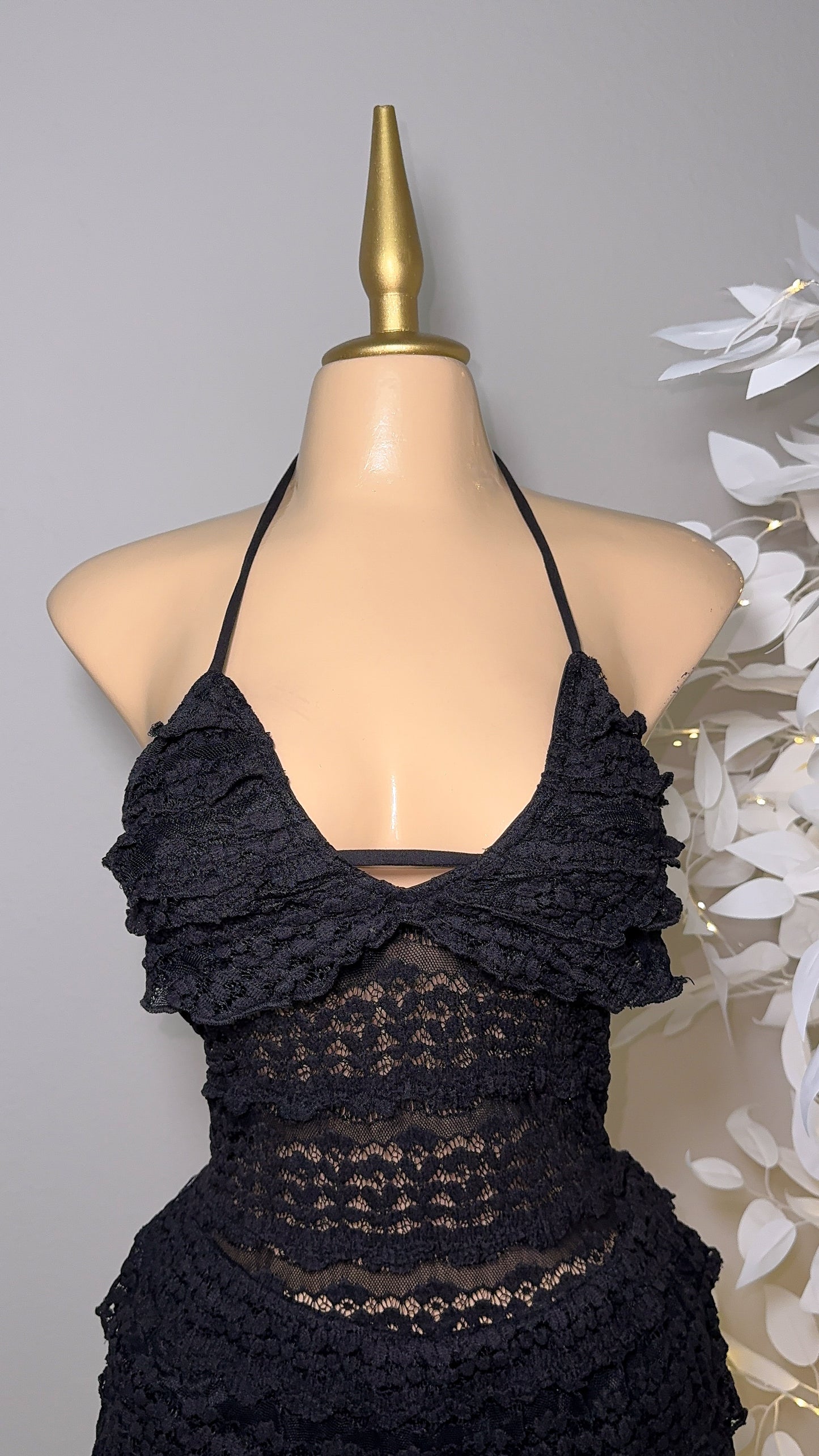Violeta Lace Romper Dress -  Black