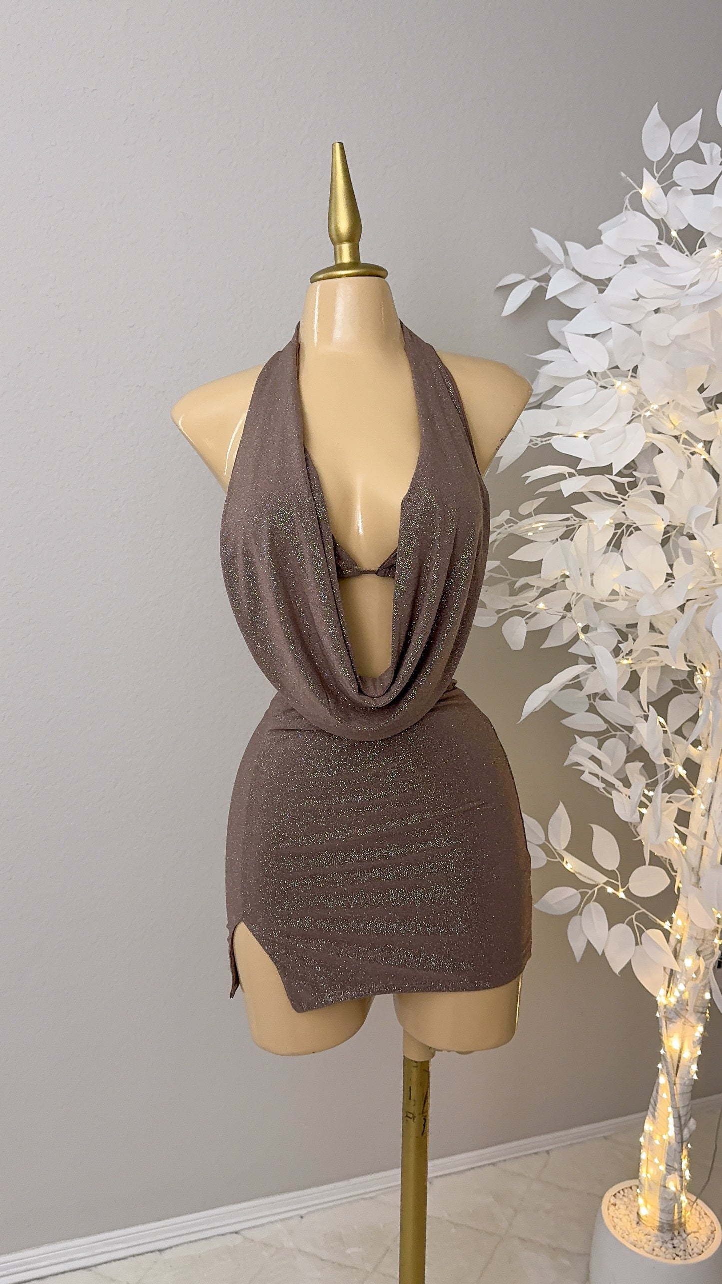 Arianna Glitter Skirt Set - Brown