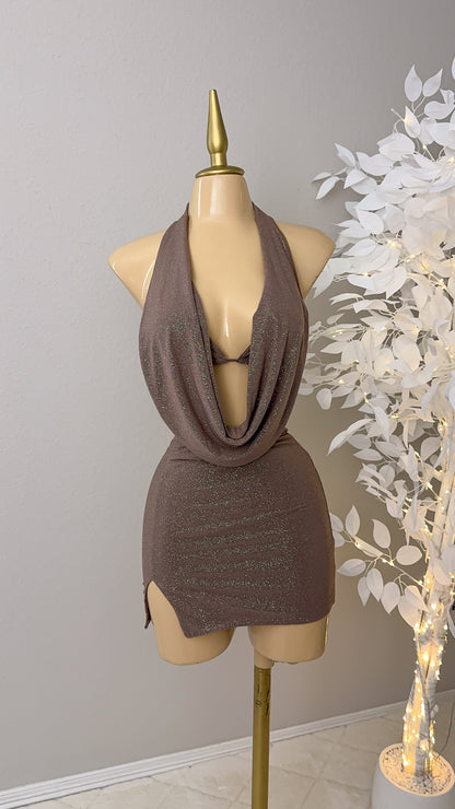 Arianna Glitter Skirt Set - Brown