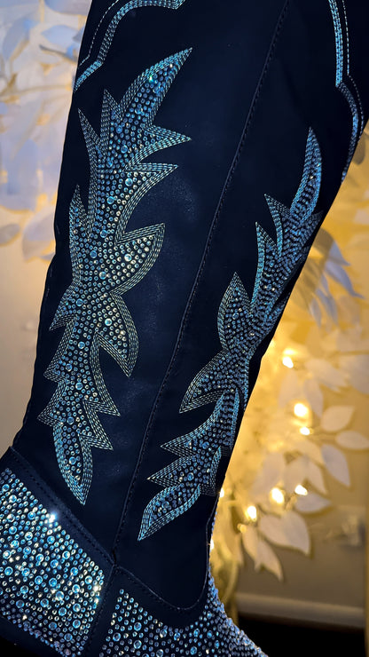 Andrea Rhinestone Western Boots - Black (Wide Calf Friendly)New Color