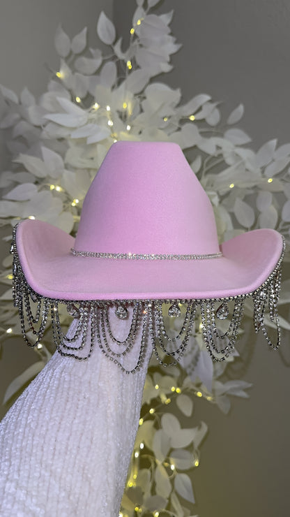 Lola Rhinestone Western Hat - Baby Pink