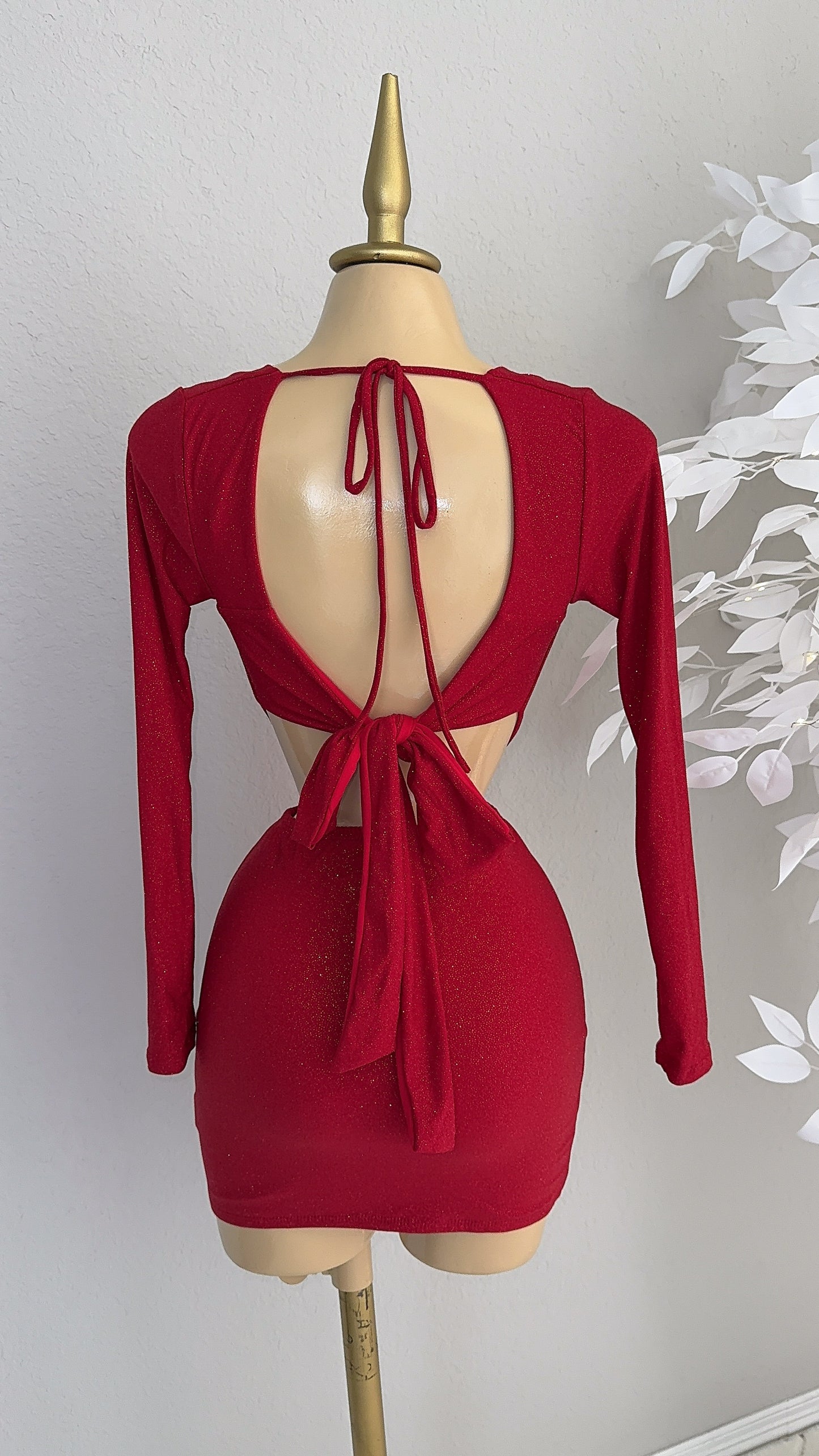 Nina Glitter Skirt Set - Red
