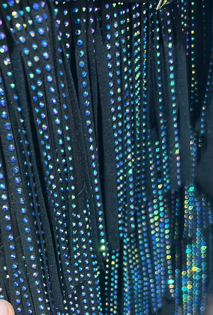Mamiii Fringe Skort - Black/Blue Rhinestones