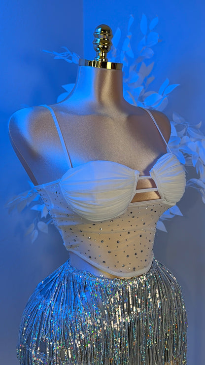 Secreto Rhinestone Top - White