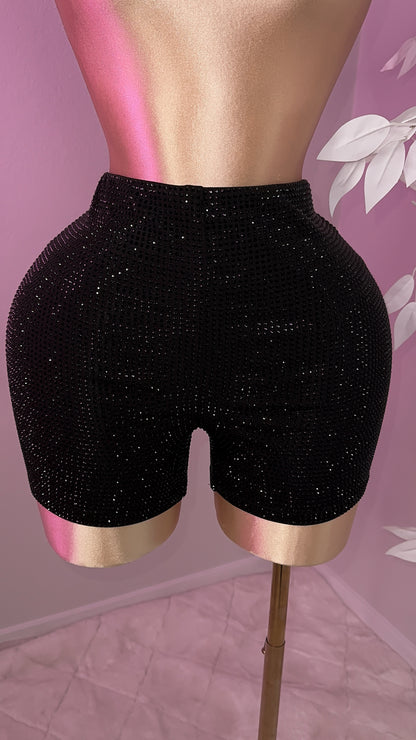 Gaby Rhinestone Shorts - Black - Plus Size
