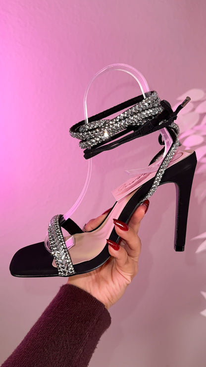 Nikki Rhinestone Heels - Black