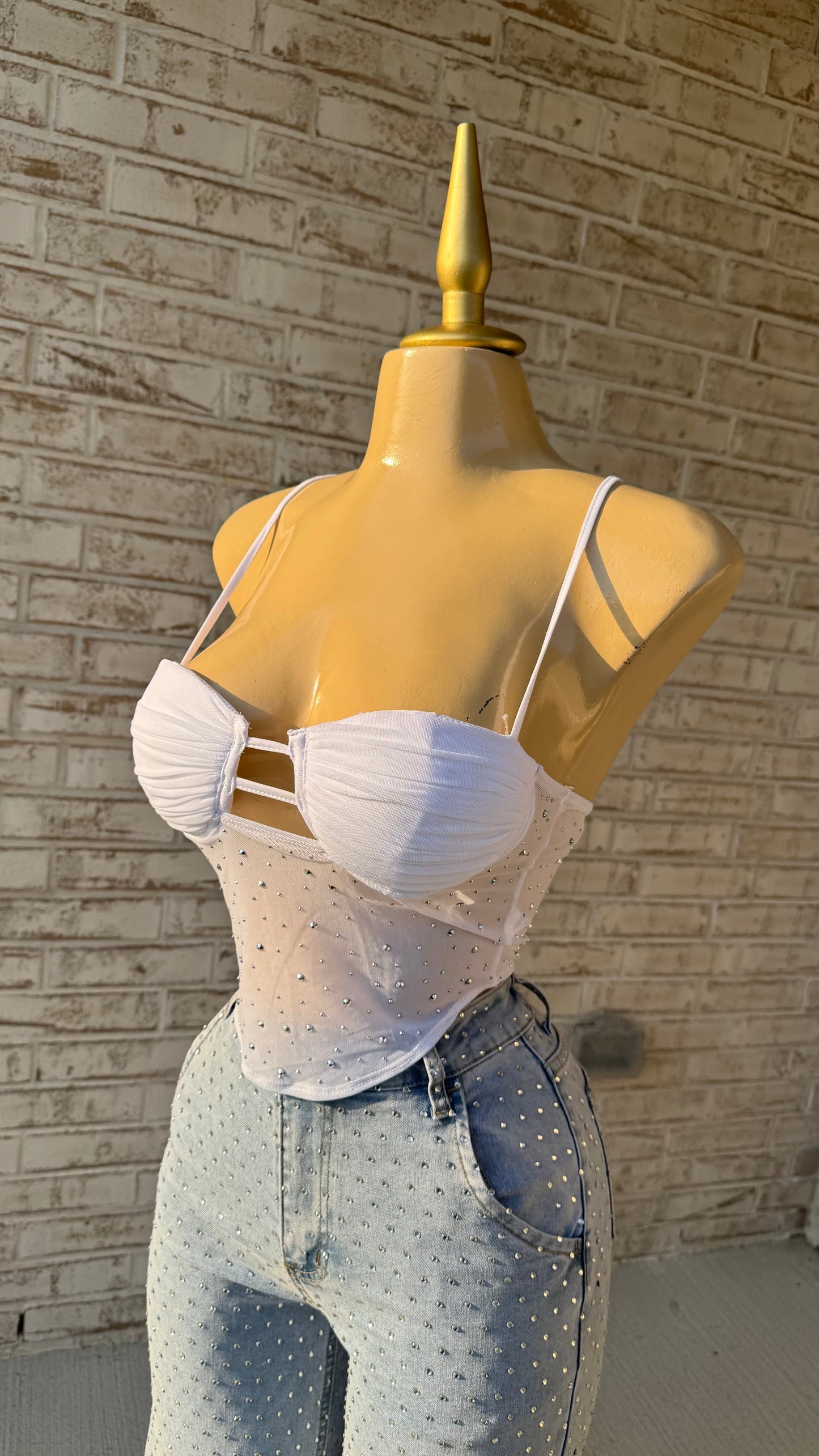 Secreto Rhinestone Top - White