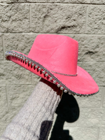 Jessica Rhinestone/Pearl Hat - Coral