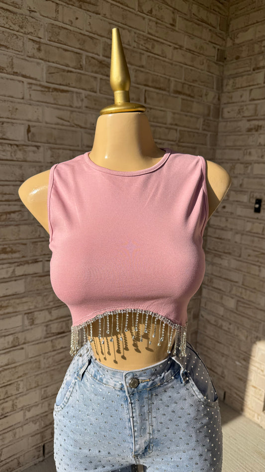 Cairo Rhinestone Top - Pink