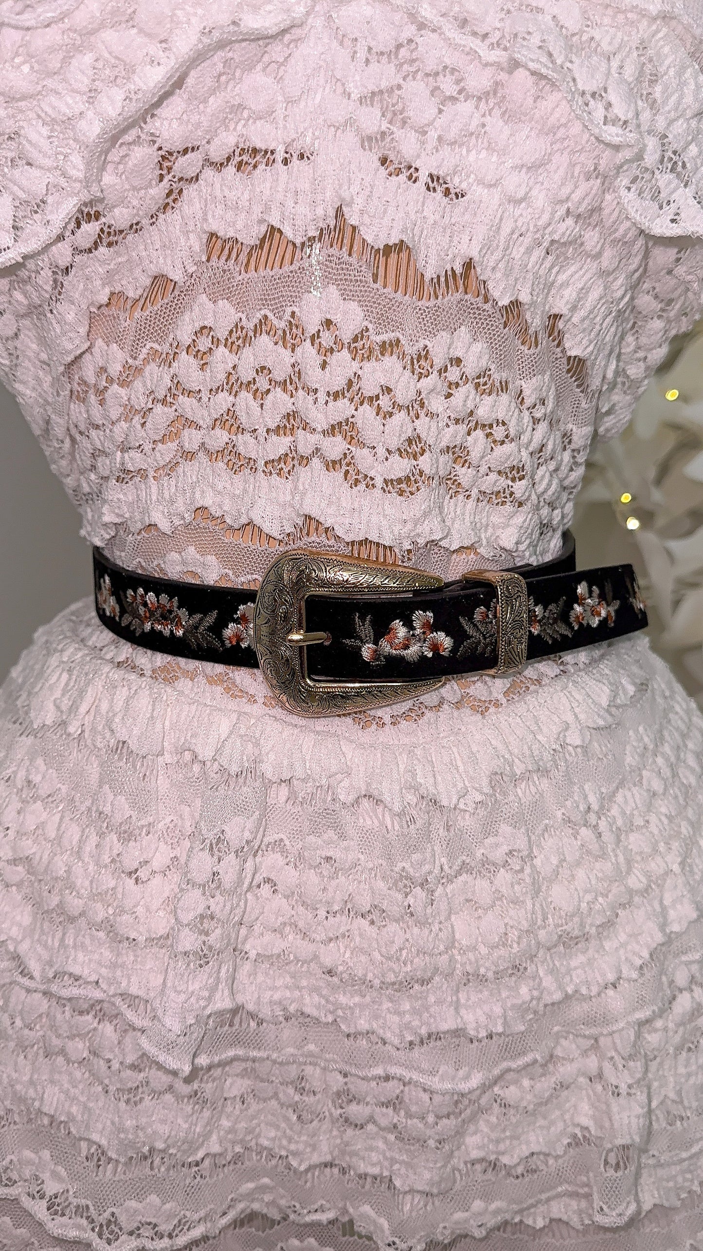 Casey Western Floral Belt - Black/Gold