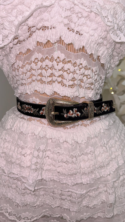 Casey Western Floral Belt - Black/Gold