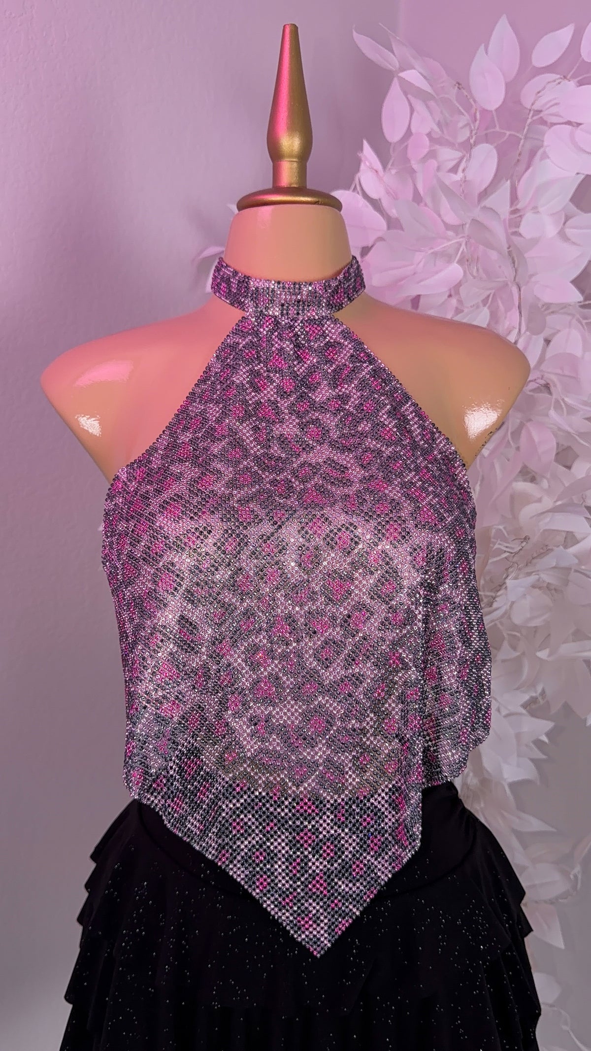 Fantasy Rhinestone Top - Pink Leopard