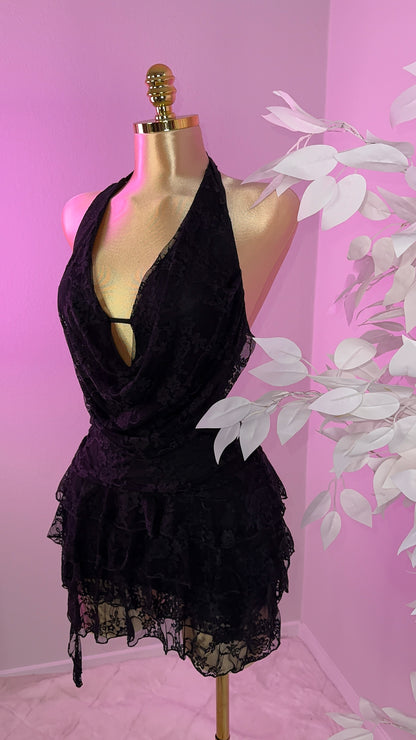 Teresa Floral Lace Romper Dress - Black