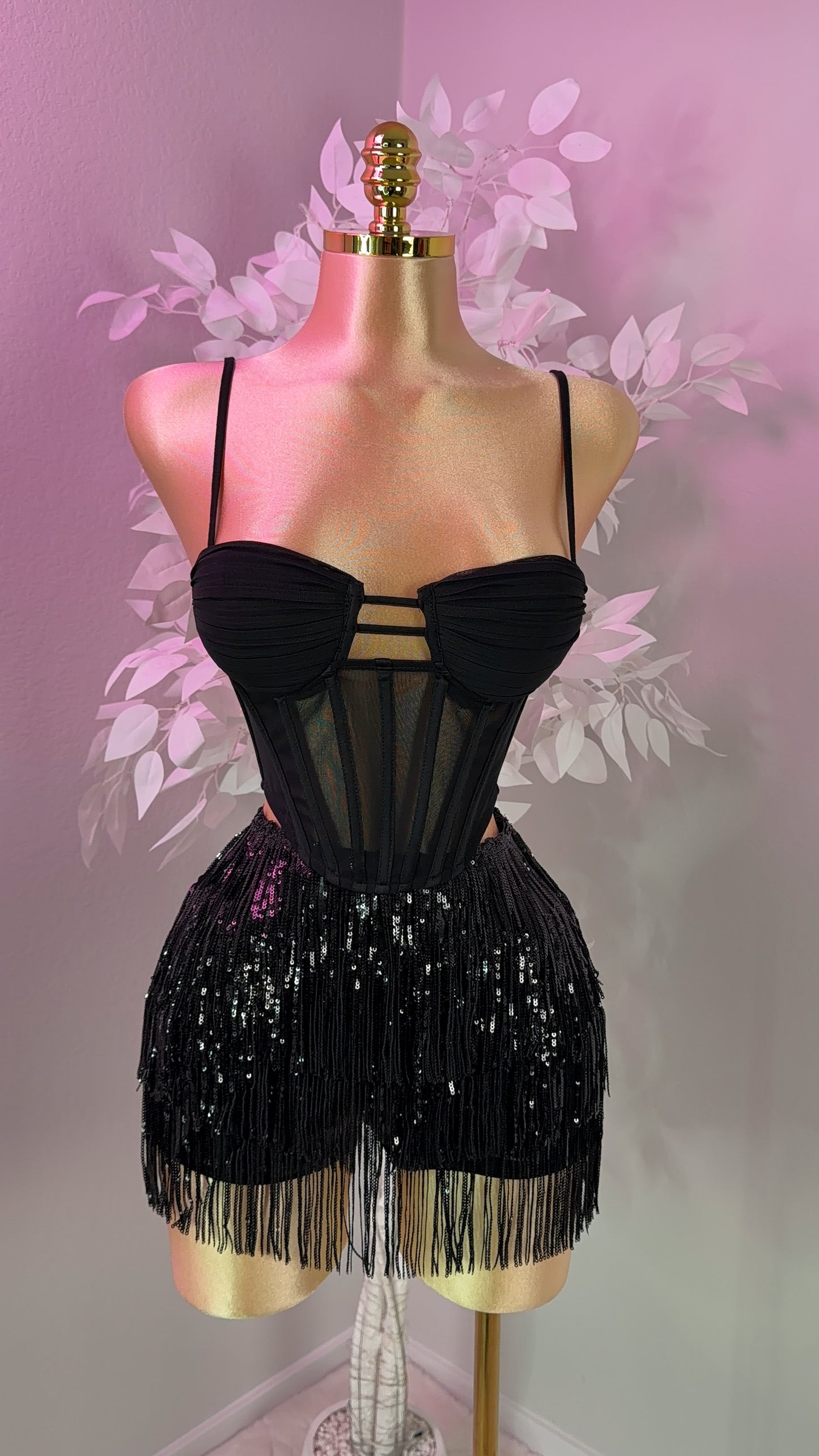Sparklyyy Fringe Mini Skort - Black