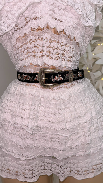 Casey Western Floral Belt - Black/Gold