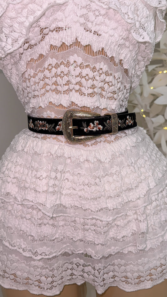 Casey Western Floral Belt - Black/Gold