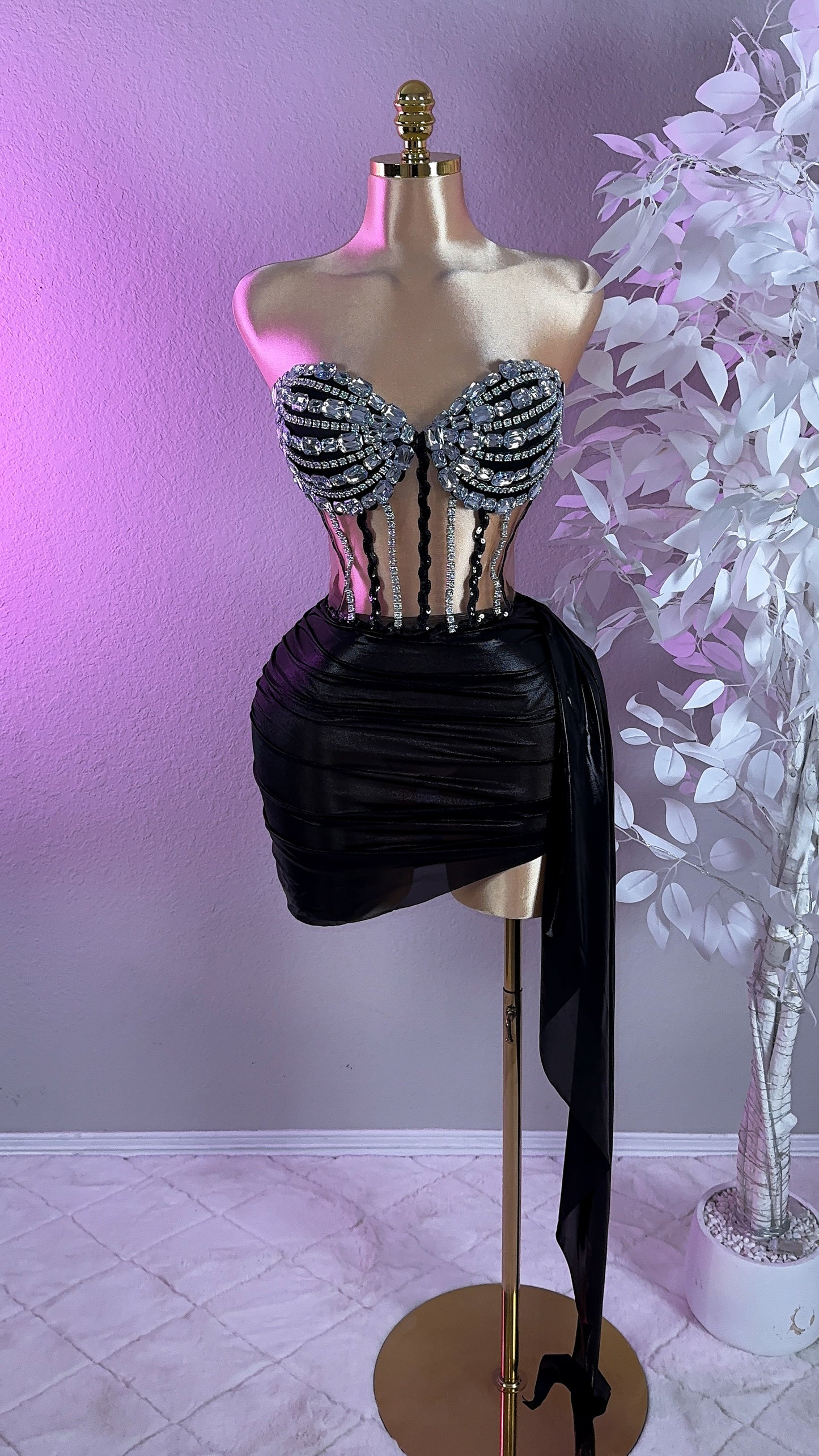 Selene Rhinestone Skirt Set - Black