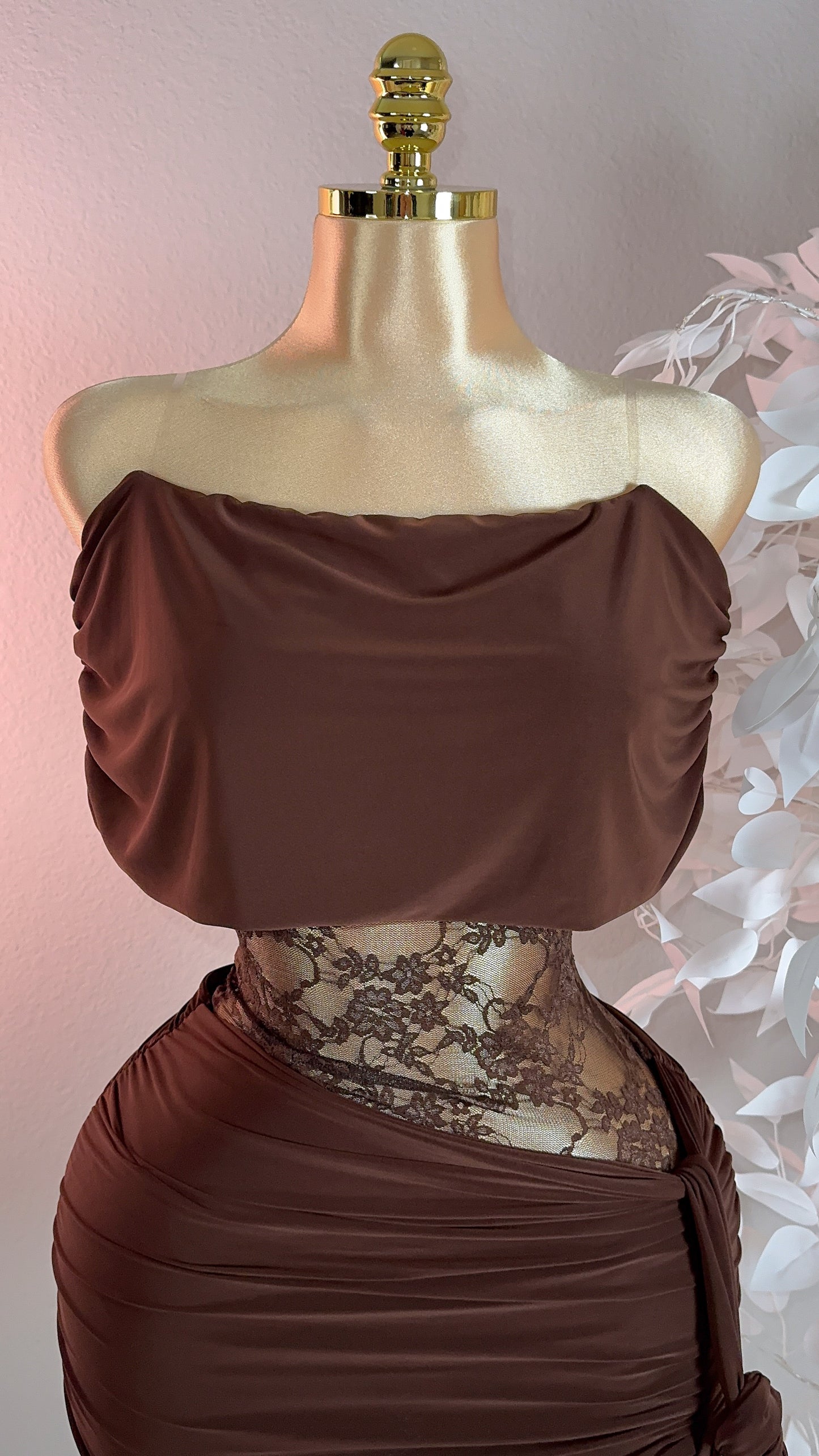 Ava Lace Mini Dress - Brown