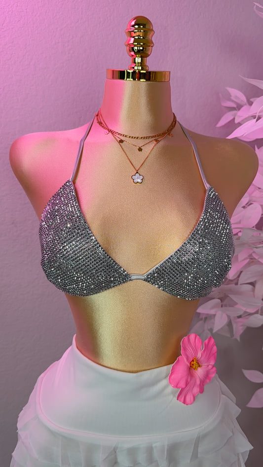 Del Cora Rhinestone Bikini Top - Silver
