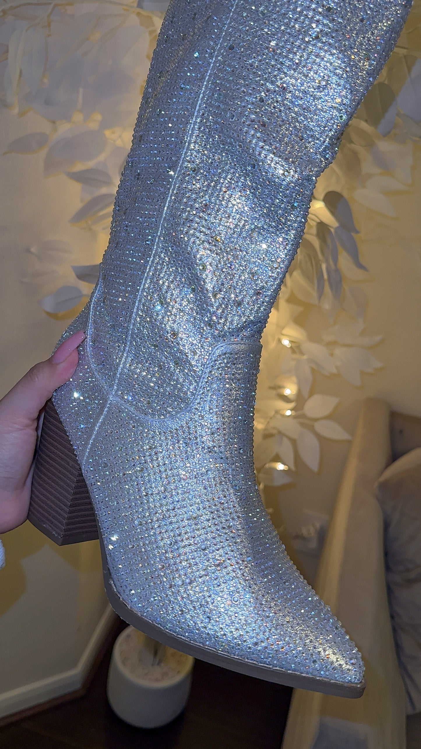 Anahi Rhinestone Western Boots - Silver (RESTOCK)