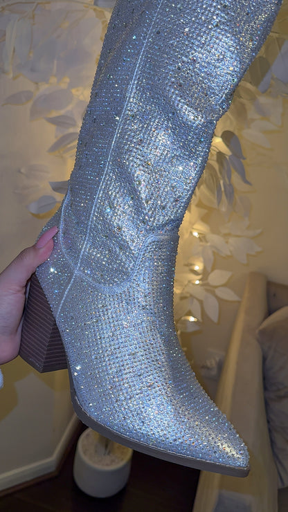 Anahi Rhinestone Western Boots - Silver (RESTOCK)