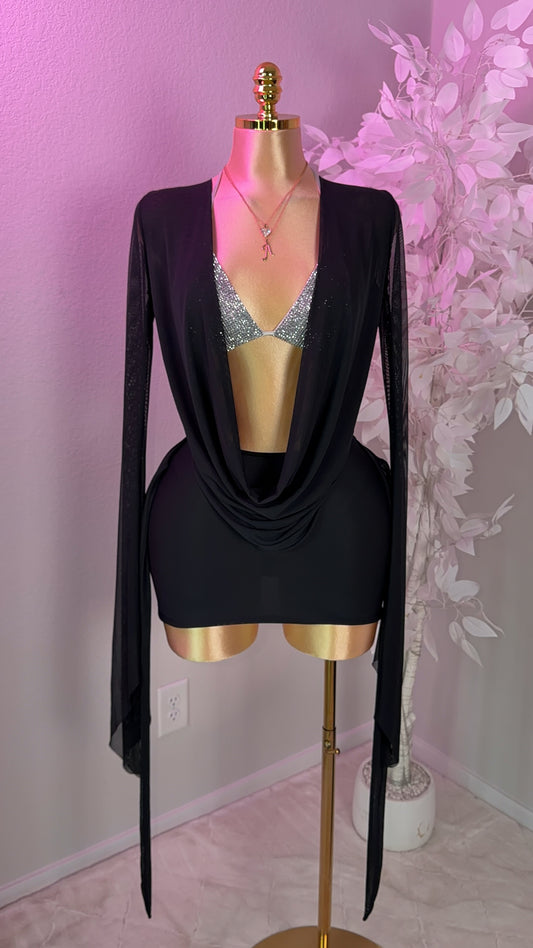 Sasha Drape Mesh Dress - Black